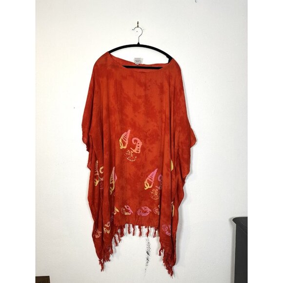 NWT Makai Beach Red One Size Hawaii Poncho Tropical Beach Cover‎ Up Swim Tie Dye - Picture 1 of 12